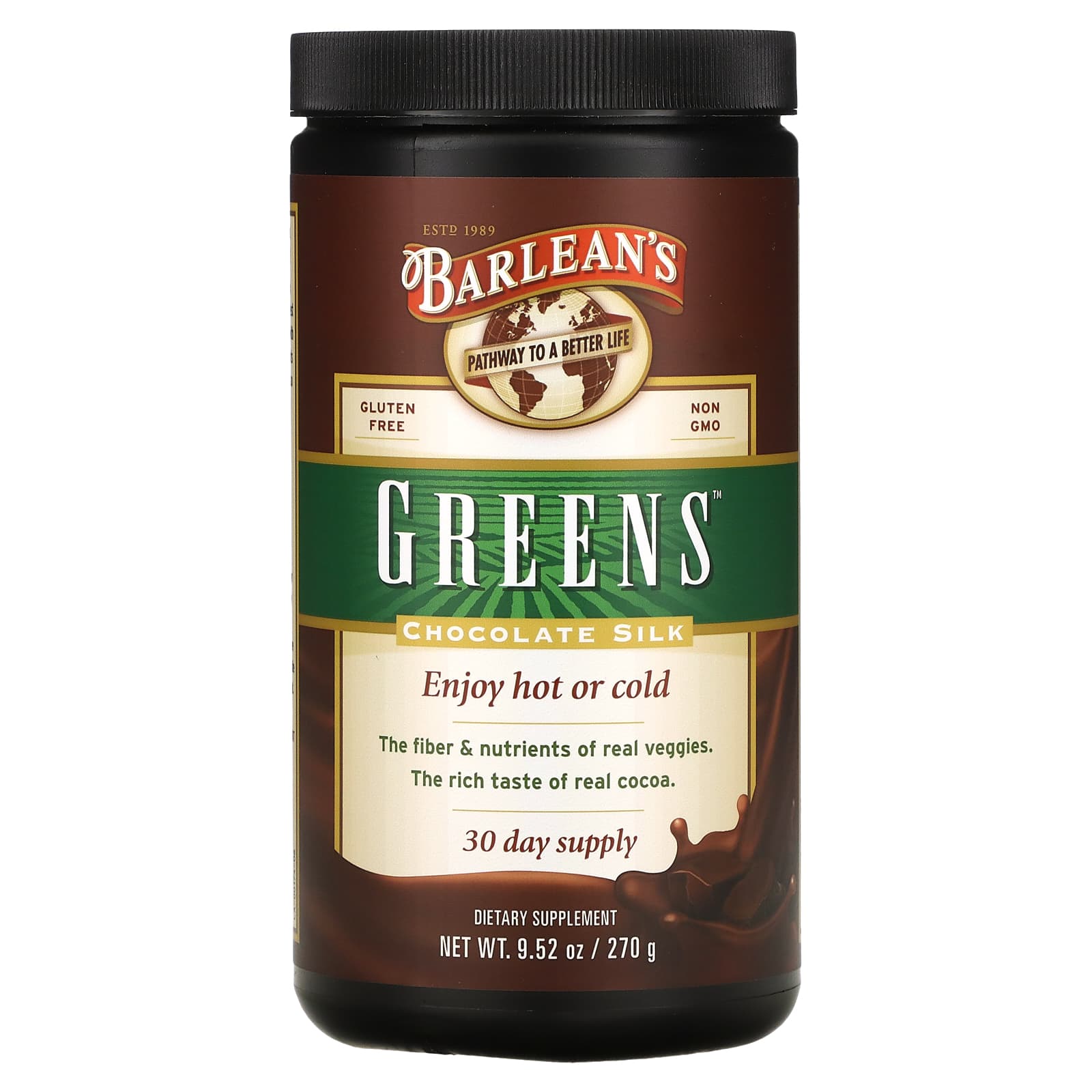 Barlean's, Chocolate Silk Greens, 9.52 Oz UPC 705875300094 | HiLife Vitamins