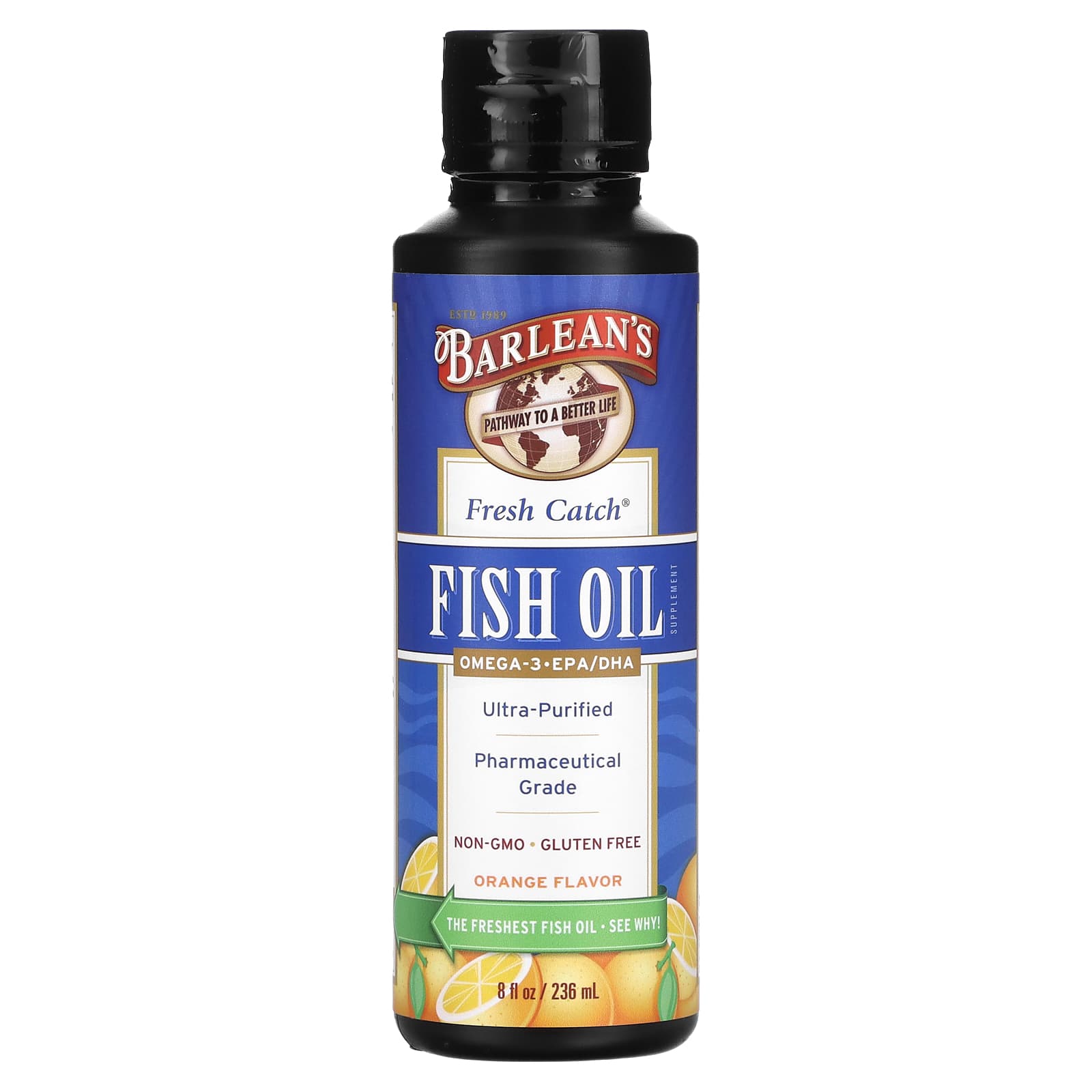 Barlean's, Fresh Catch Fish Oil Orange Flavor, 8 Oz UPC 705875600019 | HiLife Vitamins