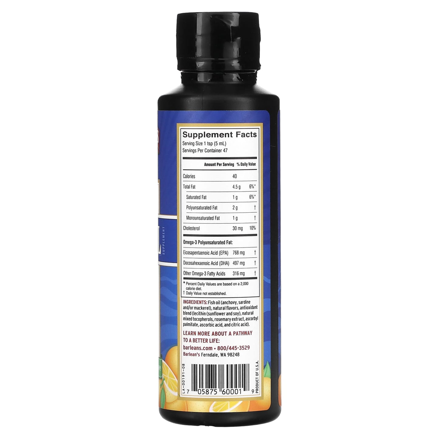 Barlean's, Fresh Catch Fish Oil Orange Flavor, 8 Oz UPC 705875600019 | HiLife Vitamins