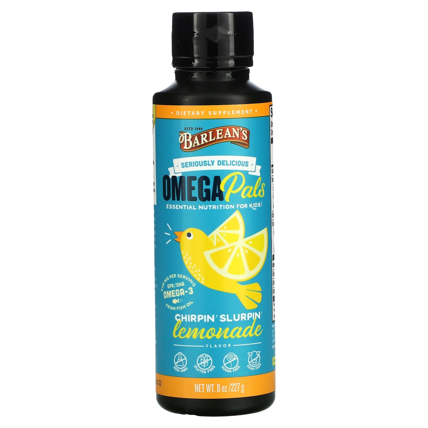 Barlean's, Chirpin’ Slurpin’ Lemonade Fish Oil Kid’s Lemonade, 8 Oz UPC 705875600057 | HiLife Vitamins