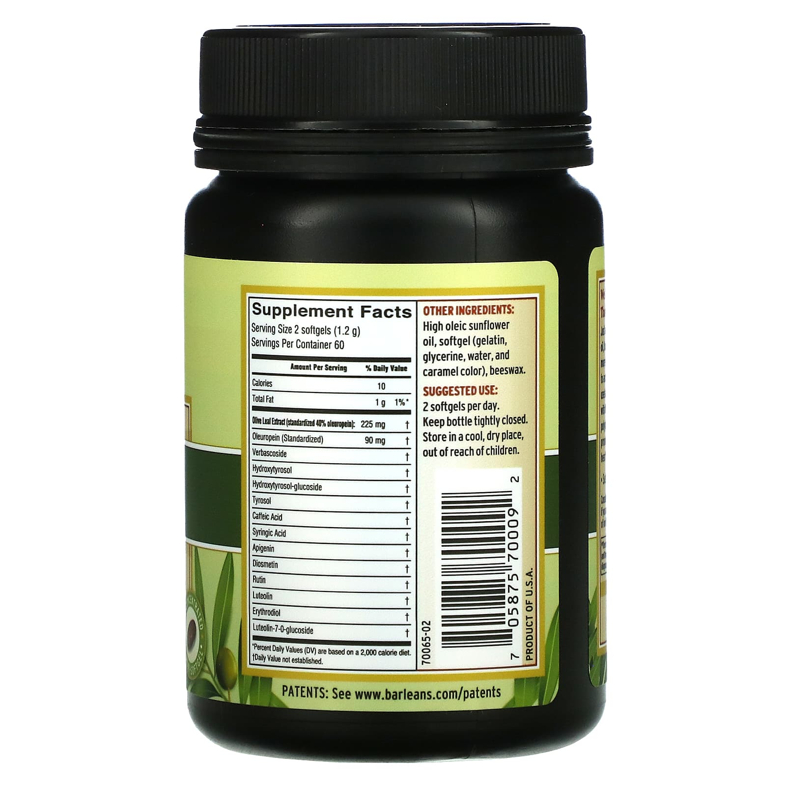 Barlean's, Olive Leaf Complex, 120 Softgels UPC 705875700092 | HiLife Vitamins