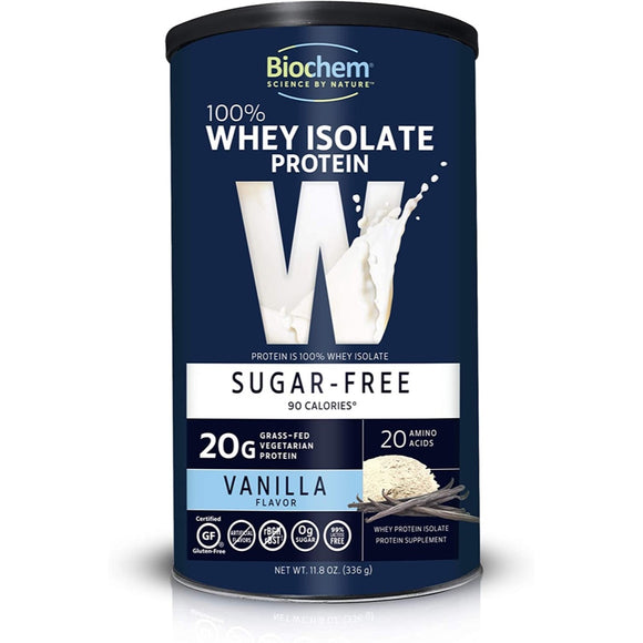 Biochem, 100% Whey Isolate Protein Powder (Sugar-Free), Vanilla Flavor, 11.8 oz - 015794020769 | Hilife Vitamins