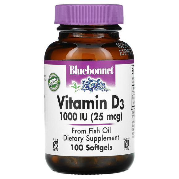 Bluebonnet, VITAMIN D3 1000 I.U., 100 Softgels - 743715003088 | Hilife Vitamins