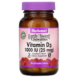 Bluebonnet, Earthsweet Vitamin D3 1000 IU Raspberry Flavor, 90 Chewable Tablets - 743715003620 | Hilife Vitamins