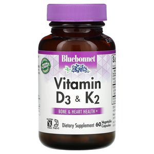 Bluebonnet, VITAMIN D3 & K2, 60 Vegetarian Capsules - 743715006546 | Hilife Vitamins