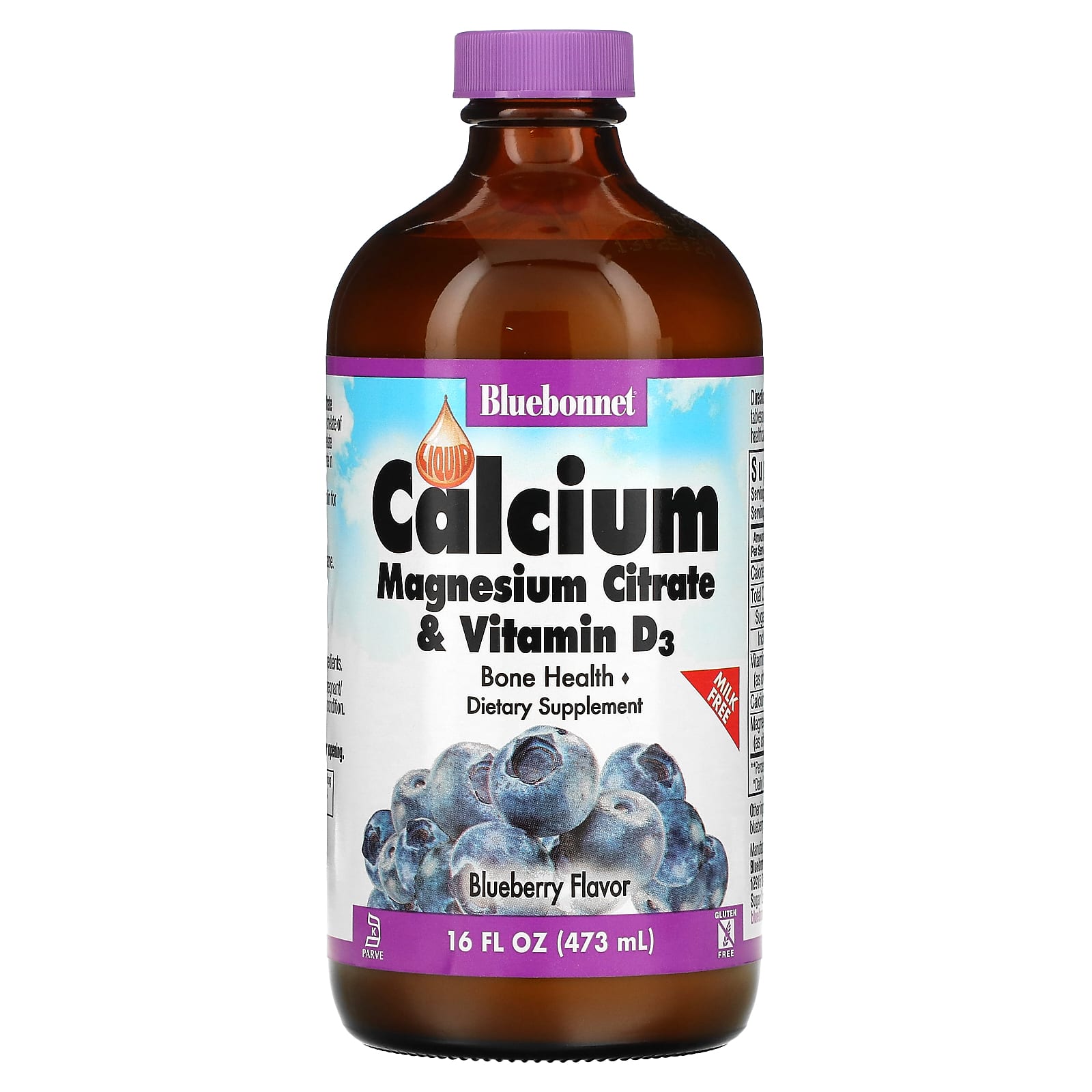 Bluebonnet, Liquid Calcium Magnesium Citrate Blueberry, 16 Oz - 743715006867 | Hilife Vitamins