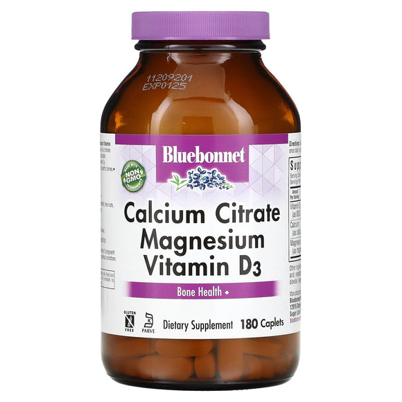 Bluebonnet, Calcium Citrate Magnesium Plus Vitamin D3, 180 Caplet - 743715007178 | Hilife Vitamins