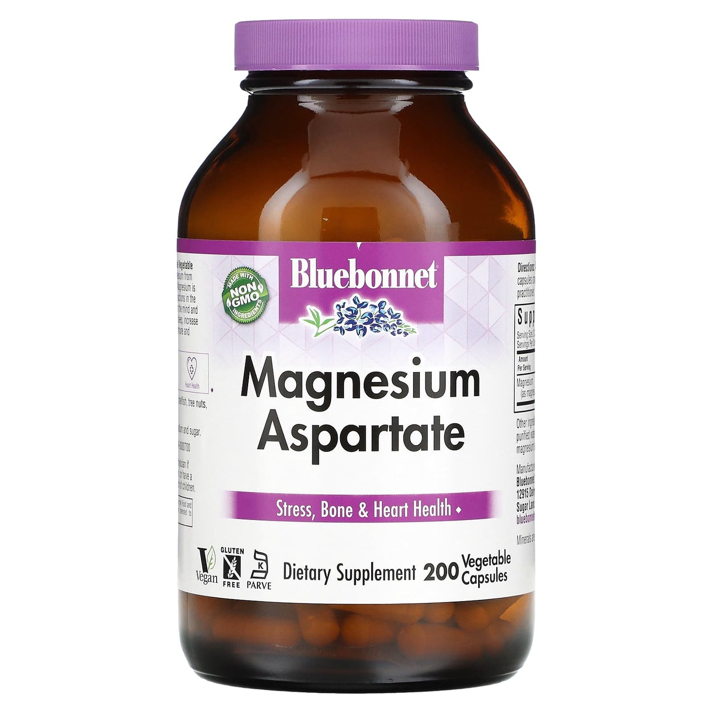 Bluebonnet, Magnesium Aspartate 400 mg, 200 Vegetarian Capsules - 743715007376 | Hilife Vitamins