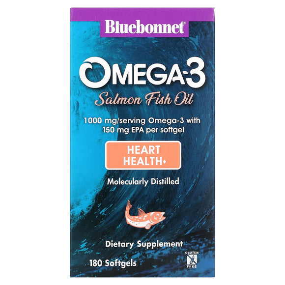 Bluebonnet, Natural Omega-3 Salmon Oil, 180 Softgels - 743715009530 | Hilife Vitamins