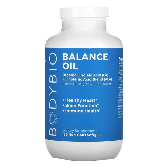 BodyBio, Balance Oil Omega 3 and Omega 6 Essential Fatty Acids, 180 Non-GMO Softgels - 743474911020 | Hilife Vitamins