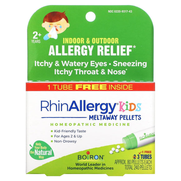 Boiron, Rhin Allergy Kids Pellets 2 Tubes, 240 Pellets - 306969317433 | Hilife Vitamins