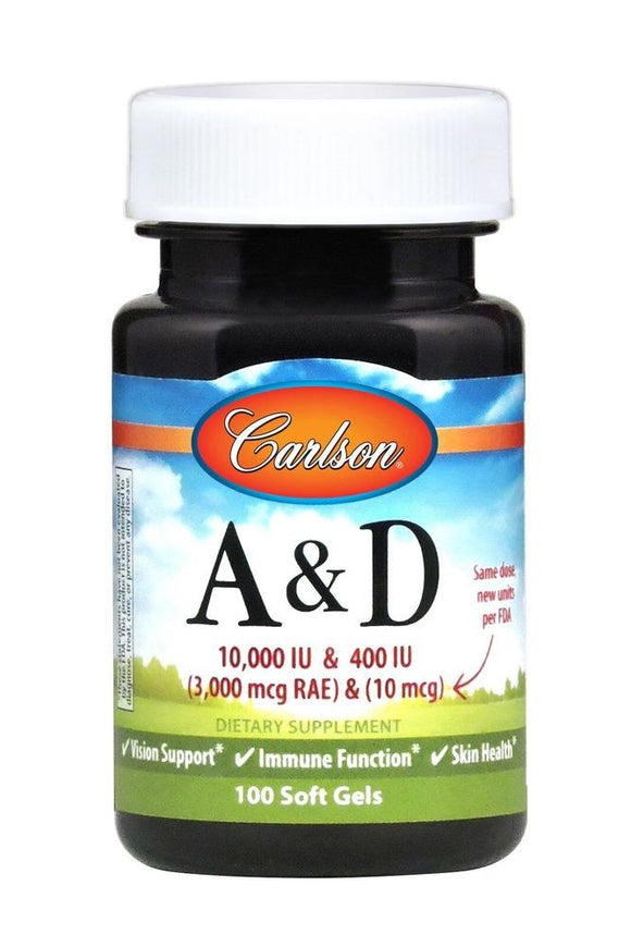 Carlson Labs, Vitamin A&D 10000/400IU, 100 Softgels - [product_sku] | HiLife Vitamins