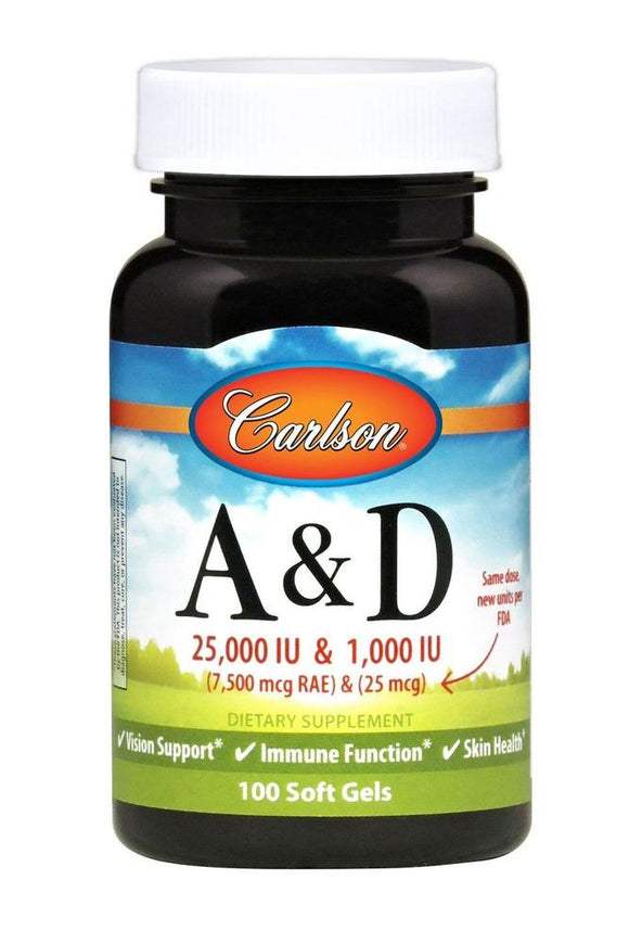 Carlson Labs, Vitamin A&D25000/1000IU, 100 Softgels - [product_sku] | HiLife Vitamins