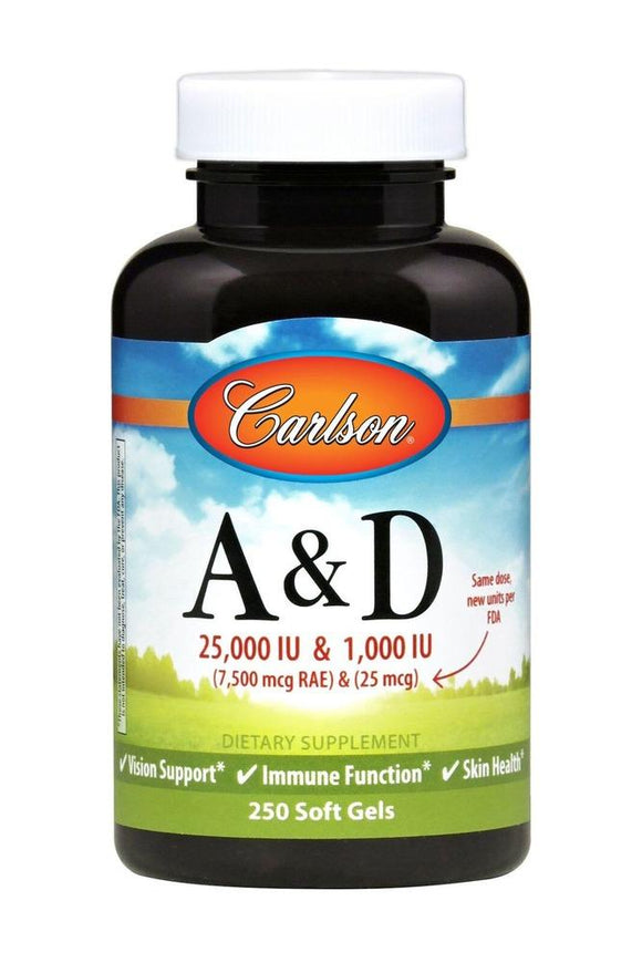 Carlson Labs, Vitamin A&D25000/1000IU, 250 Softgels - [product_sku] | HiLife Vitamins