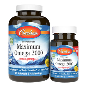 Carlson Labs, Maximum Omega 2000, Lemon Flavored, 90+30 Softgels - 088395172403 | Hilife Vitamins