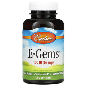 Carlson Labs, E-Gems 100IU, 250 Softgels - 088395003127 | Hilife Vitamins