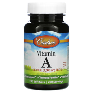 Carlson Labs, Vitamin A Natural 10,000 IU, 250 Softgels - 088395011122 | Hilife Vitamins