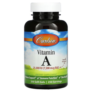 Carlson Labs, Vitamin A Natural 25000 IU, 250 Softgels - 088395011320 | Hilife Vitamins