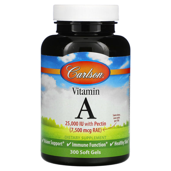 Carlson Labs, Vitamin A with Pectin 25000IU, 300 Softgels - 088395011634 | Hilife Vitamins
