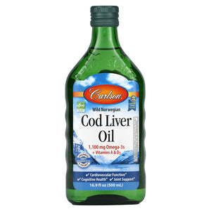 Carlson Labs, Norwegian Cod Liver Oil Liquid Natural 500 ml, 16 Oz - 088395013225 | Hilife Vitamins