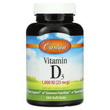 Carlson Labs, Vitamin D 3 Nat 1000 IU, 250 Softgels - 088395014529 | Hilife Vitamins