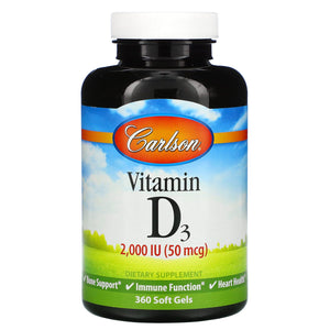 Carlson Labs, Vitamin D 3 2000 IU, 360 Softgels - 088395014635 | Hilife Vitamins