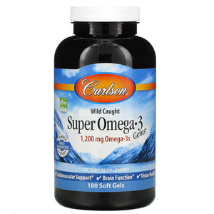 Carlson Labs, Super Omega-3 Gems, 180 Softgels - 088395015267 | Hilife Vitamins