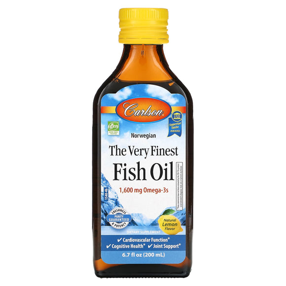 Carlson Labs, The Very Finest Fish Oil 200ml Lemon, 6.7 Oz - 088395015403 | Hilife Vitamins