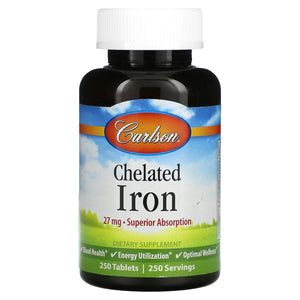 Carlson Labs, Chelated Iron, 250 Tablets - 088395055720 | Hilife Vitamins