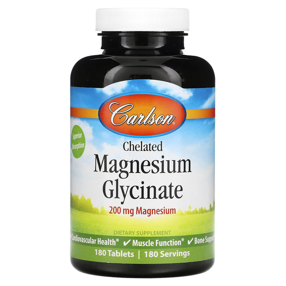 Carlson Labs, Chelated Magnesium, 200 mg, 180 Tablets - 088395056123 | Hilife Vitamins