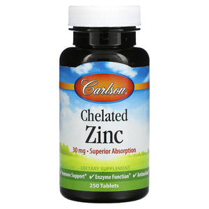 Carlson Labs, Chelated Zinc 30mg, 250 Tablets - 088395057724 | Hilife Vitamins