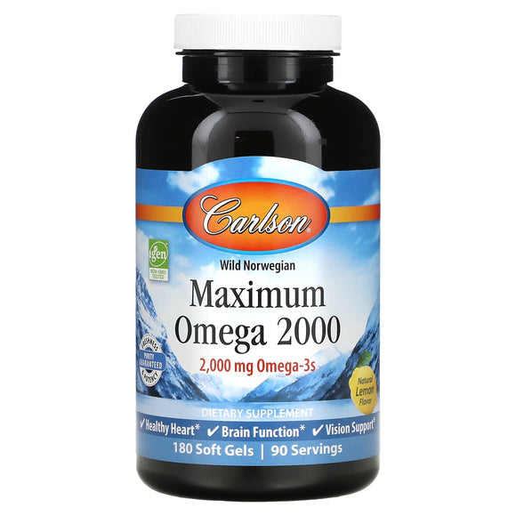 Carlson Labs, Maximum Omega 2000, 180 Softgels - 088395172205 | Hilife Vitamins