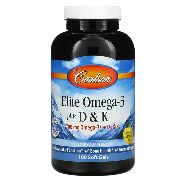 Carlson Labs, Elite Omega-3 + D & K, 180 Softgels - 088395175206 | Hilife Vitamins