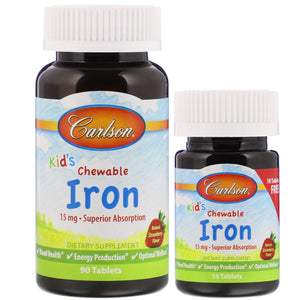 Carlson Labs, Kids Chew Iron 15 mg, 100 Tablets - 088395559600 | Hilife Vitamins