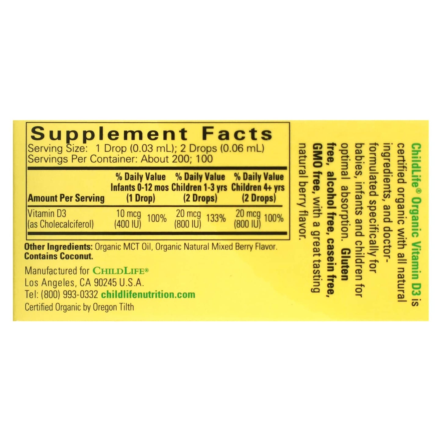 Childlife, Organic Vitamin D3 For Babies & Infants, .338 Oz - [product_sku] | HiLife Vitamins