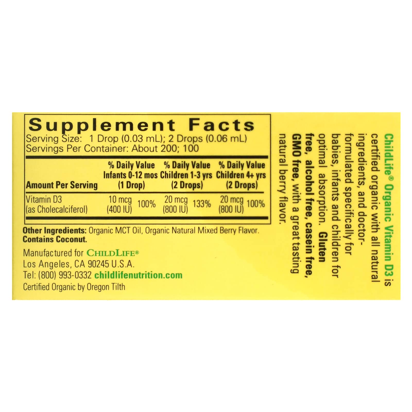 Childlife, Organic Vitamin D3 For Babies & Infants, .338 Oz - [product_sku] | HiLife Vitamins