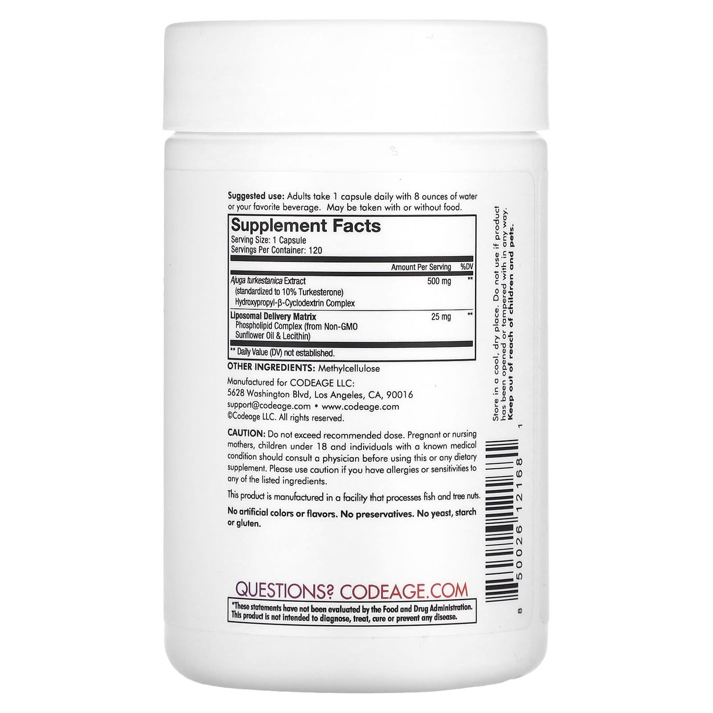 Codeage, Liposomal Turkesterone, 120 Capsules UPC 850026121681 | HiLife Vitamins