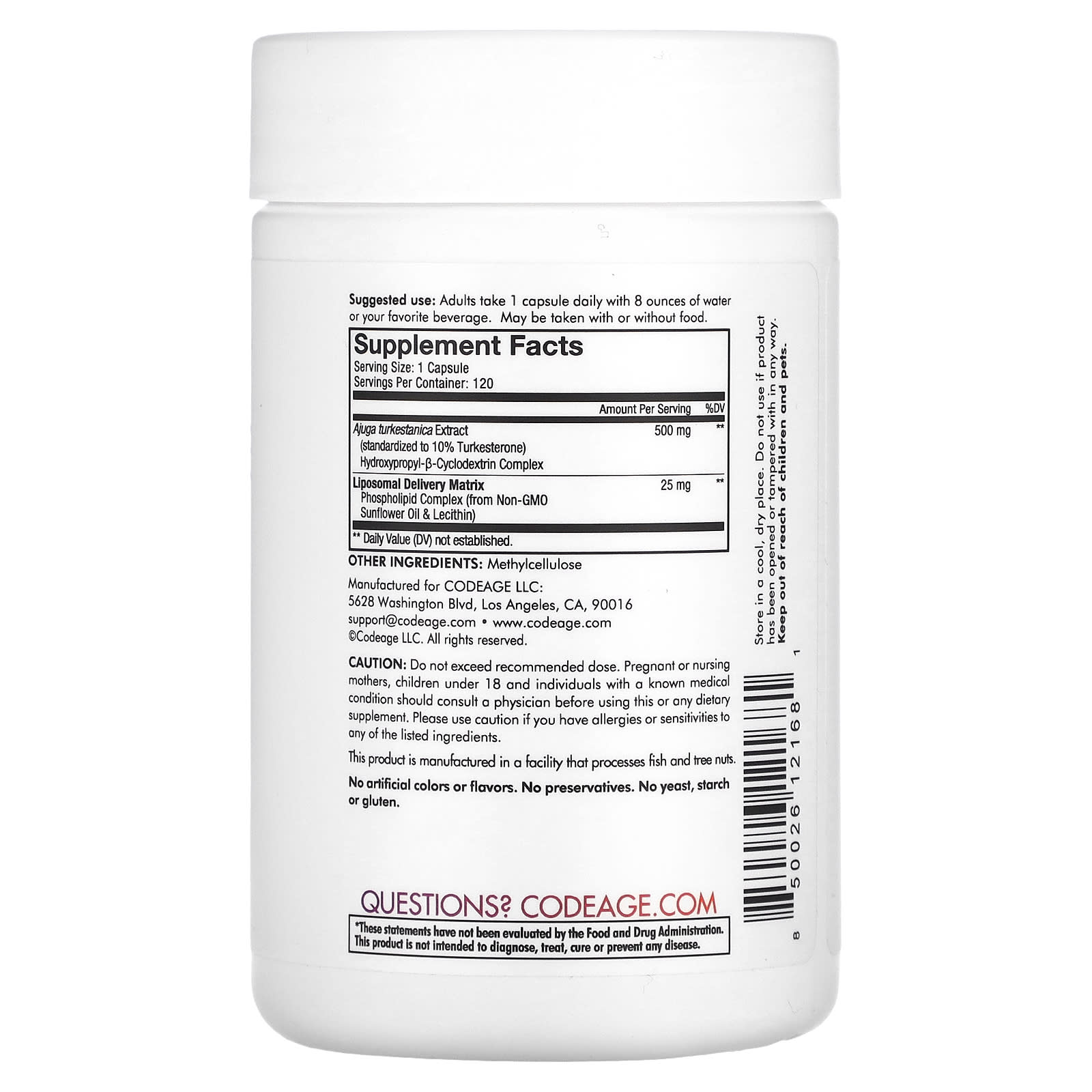 Codeage, Liposomal Turkesterone, 120 Capsules UPC 850026121681 | HiLife Vitamins