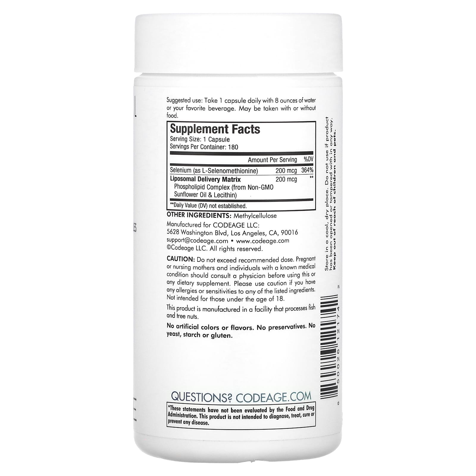 Codeage, Liposomal Selenium, 180 Capsules UPC 850026121742 | HiLife Vitamins