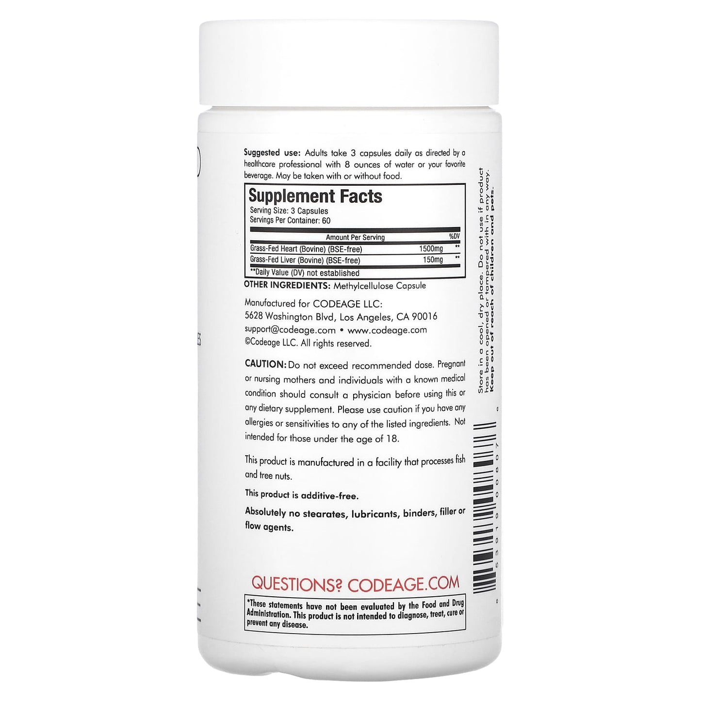 Codeage, Beef Heart, 180 capsules UPC 853919008076 | HiLife Vitamins