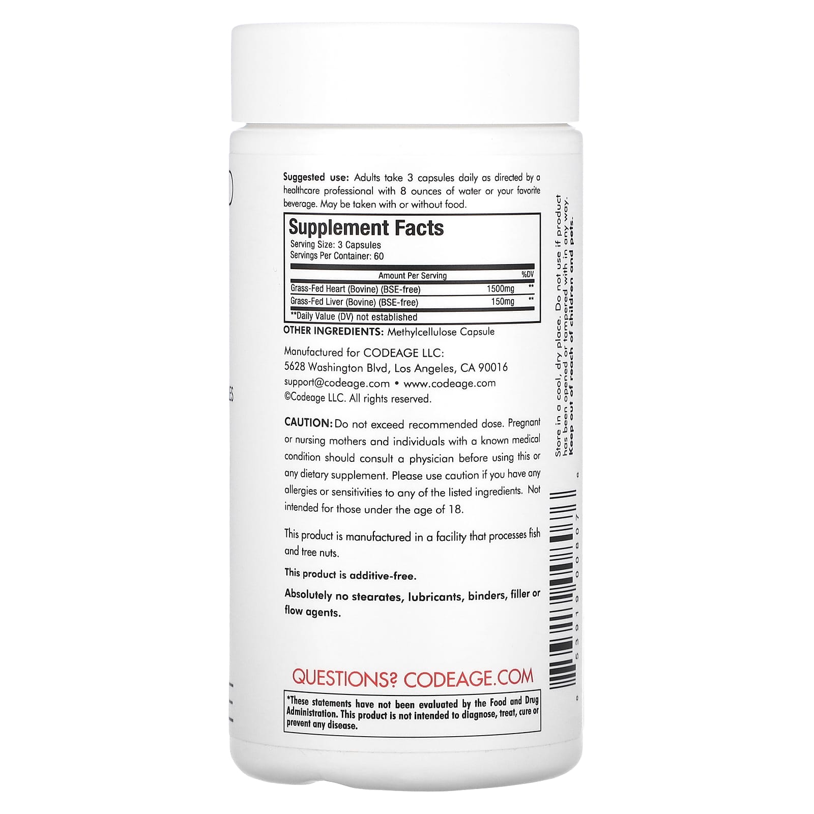 Codeage, Beef Heart, 180 capsules UPC 853919008076 | HiLife Vitamins