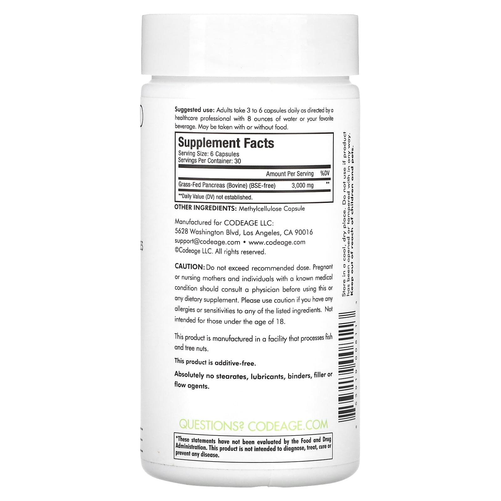 Codeage, Beef Pancreas, 180 capsules UPC 853919008113 | HiLife Vitamins