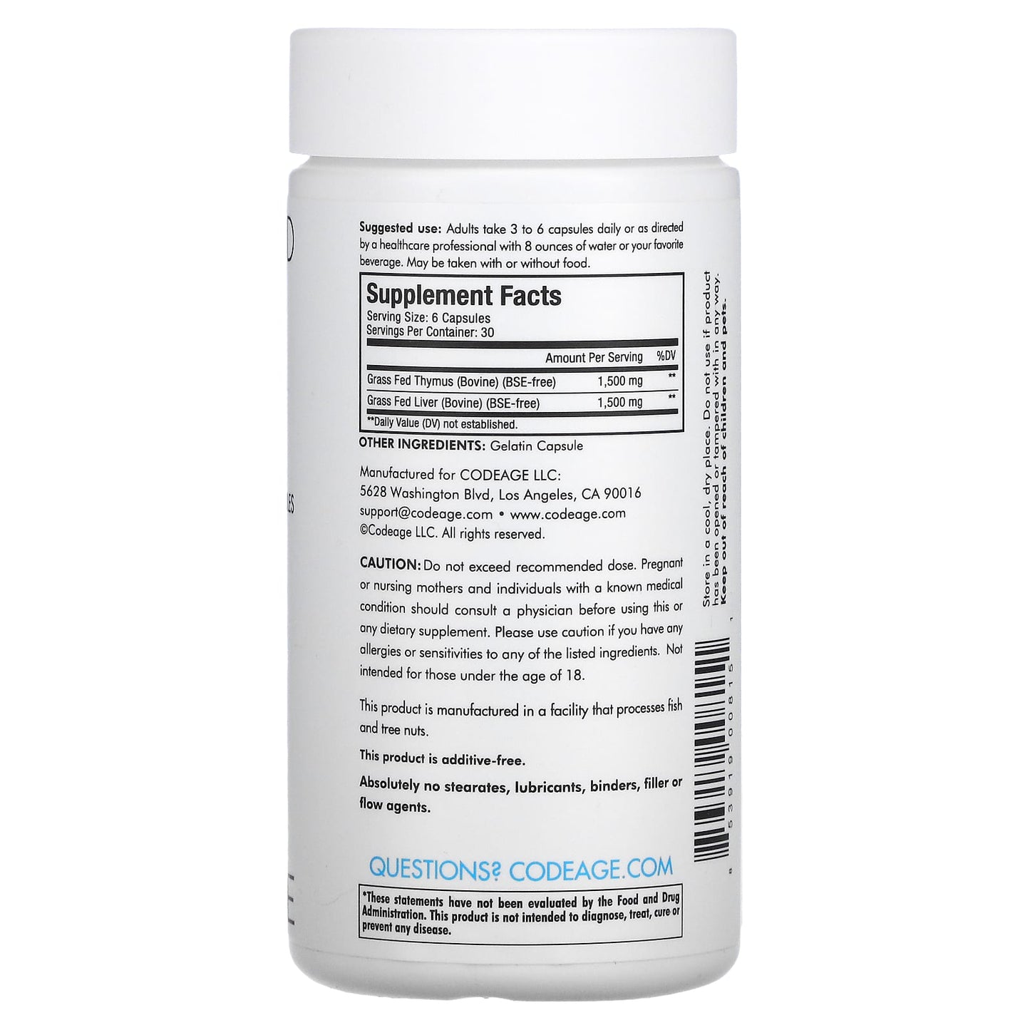 Codeage, Beef Thymus, 180 capsules UPC 853919008151 | HiLife Vitamins