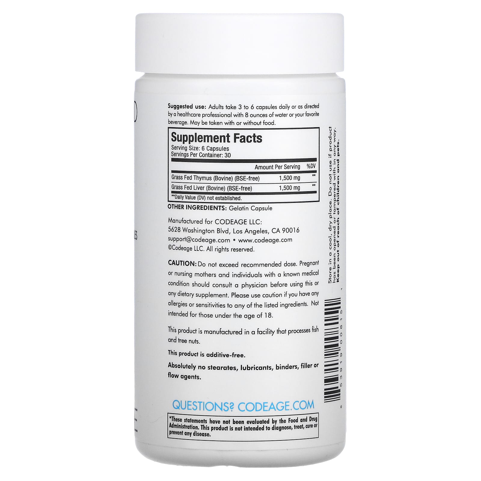 Codeage, Beef Thymus, 180 capsules UPC 853919008151 | HiLife Vitamins
