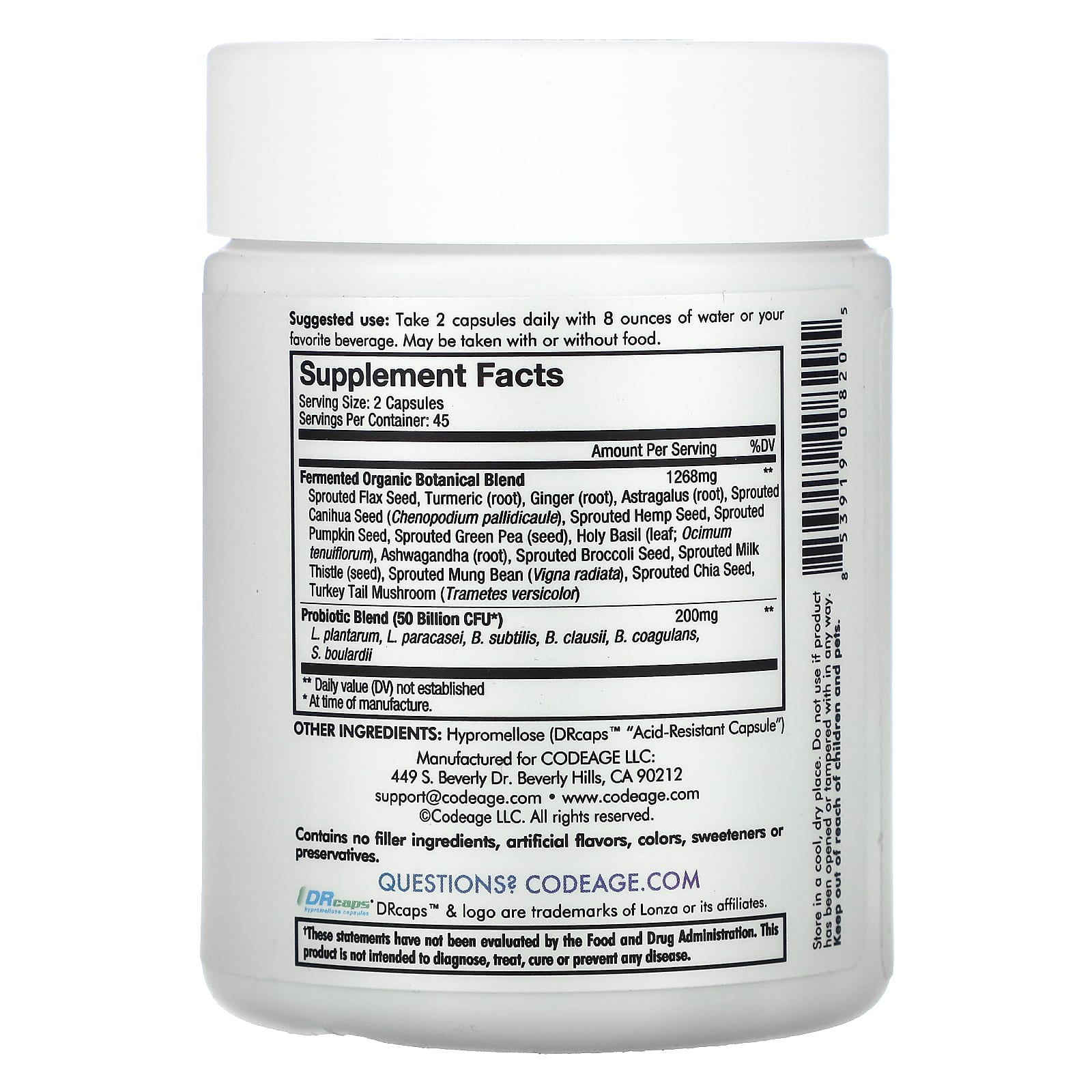 Codeage, SBO Probiotic 50, 90 capsules UPC 853919008205 | HiLife Vitamins
