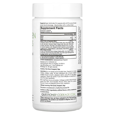 Codeage, Multi Collagen Protein Raw Greens, 180 capsules UPC 853919008274 | HiLife Vitamins