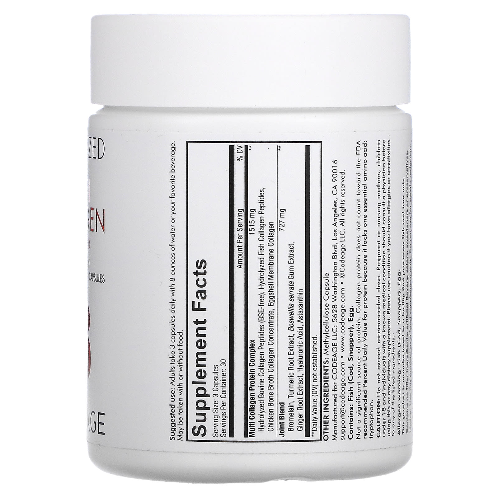 Codeage, Multi Collagen Capsules + Joint Blend, 90 capsules UPC 853919008908 | HiLife Vitamins