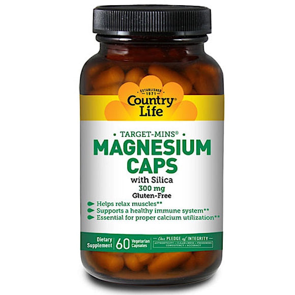 Country Life, Magnesium 300 mg With Silica Target Mins, 60 Vegetarian Capsules - 015794024743 | Hilife Vitamins