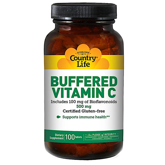 Country Life, Buffered Vitamin C with Bioflavonoids, 100 Tablets - 015794070511 | Hilife Vitamins