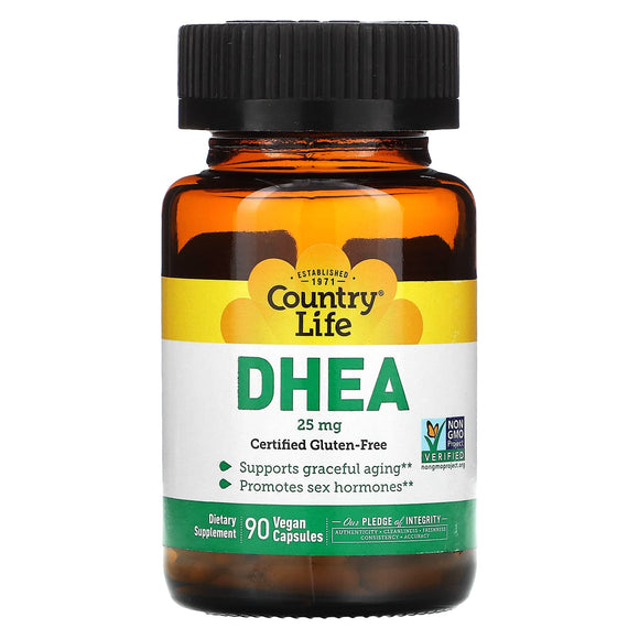 Country Life, DHEA, 25 mg, 90 Vegetarian Capsules - 015794016700 | Hilife Vitamins